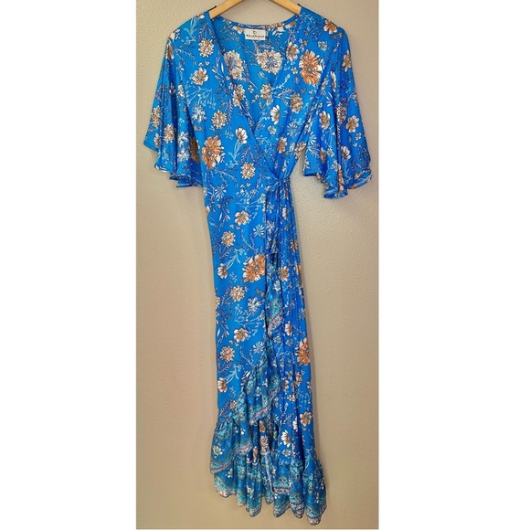 The Fox and the Mermaid Bohemian Jodoh Maxi Wrap Dress Floral Ruffle Flowy - Picture 2 of 11
